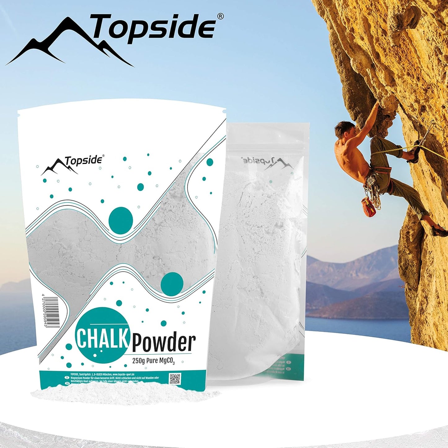 TOPSIDE Chalk Powder - reines Magnesiumcarbonat Pulver für Klettersport, Gym, Kraftsport